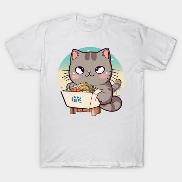 Takeout Kitty T-Shirt by PlushFutura